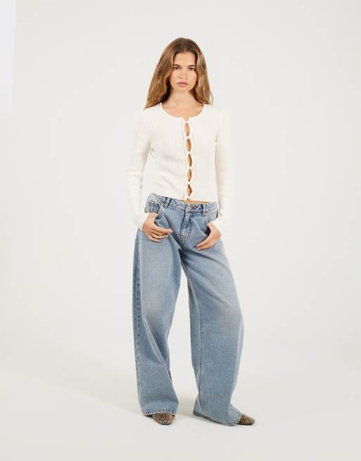 Brave Soul Ribbed long sleeve button down cardigan in cream, 3 of 4