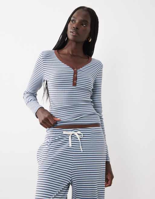 Brave Soul ribbed loungewear set in navy and white stripe, 3 of 4