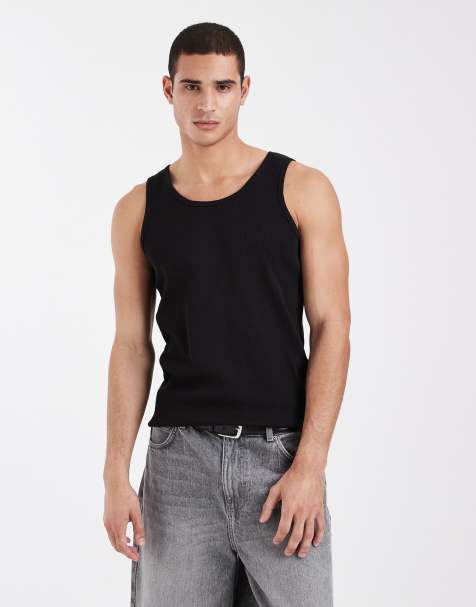 Brave Soul ribbed racer neck tank top in black - view 1