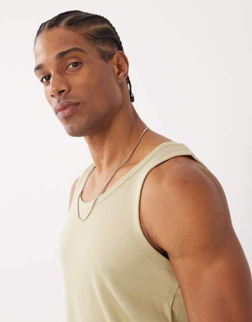 Brave Soul ribbed racer singlet in olive green, 4 of 5