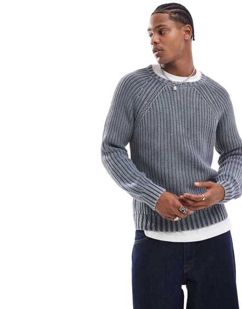 Brave Soul ribbed raglan jumper in blue - view 1