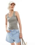 [Brave Soul] Brave Soul ribbed scoop neck singlet in light green L GREEN
