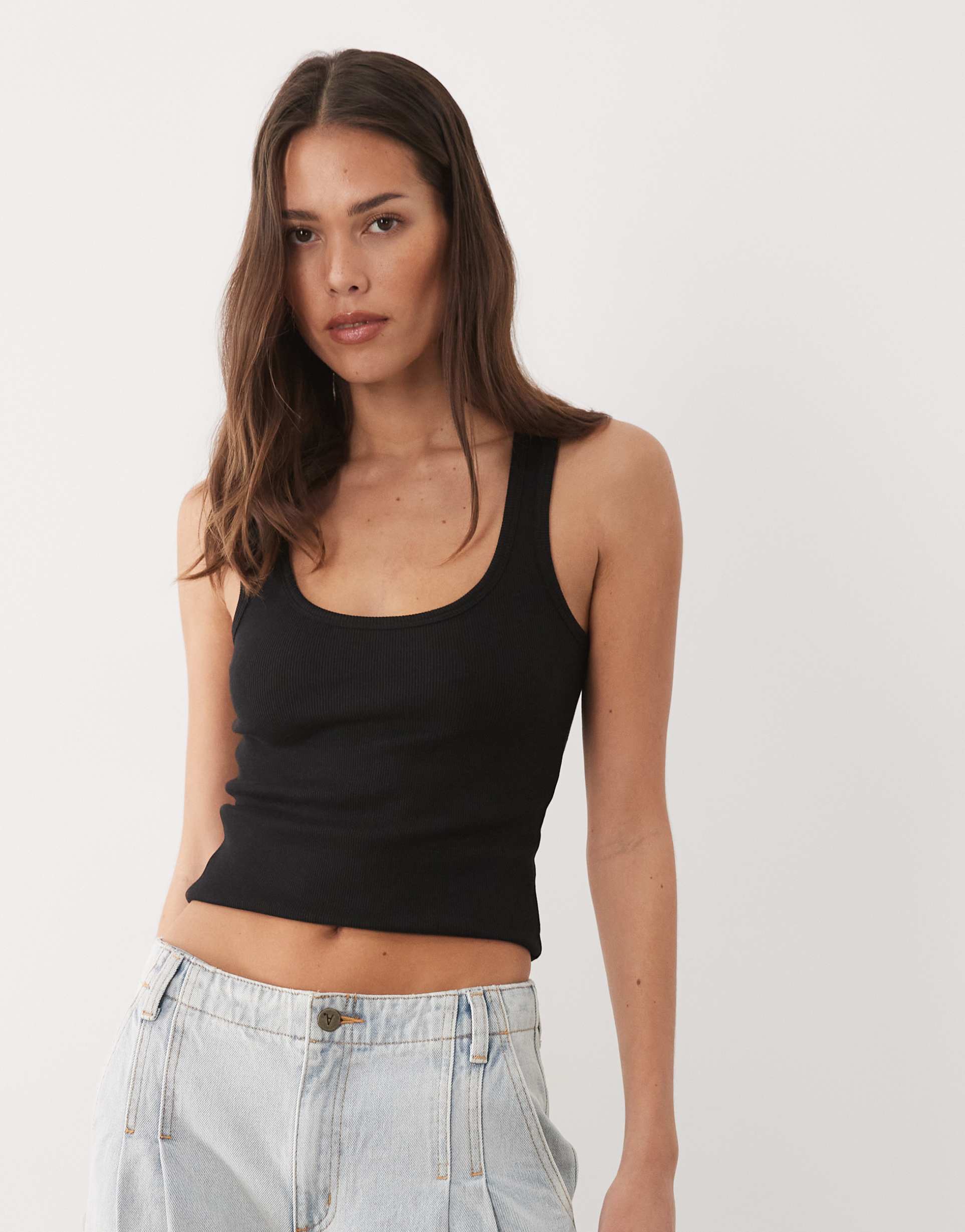 brave soul ribbed scoop neck tank top in black
