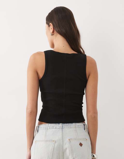 Brave Soul ribbed scoop neck tank top in black, 3 of 4