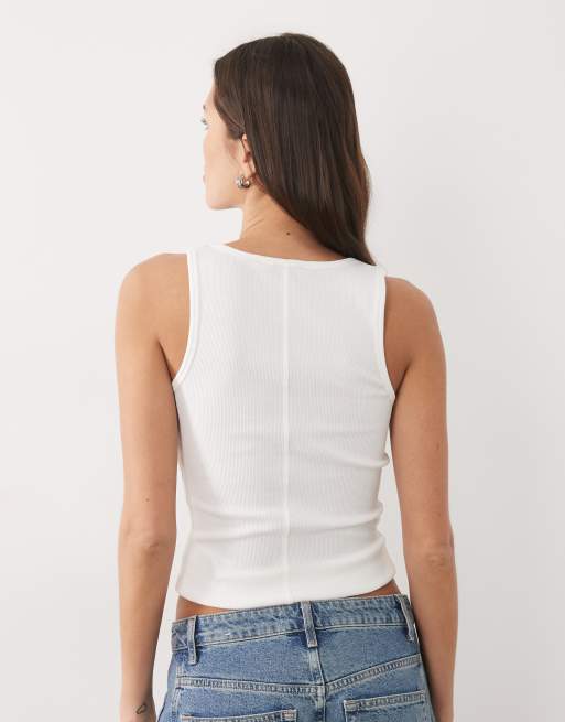 Brave Soul ribbed scoop neck tank top in off white, 3 of 4