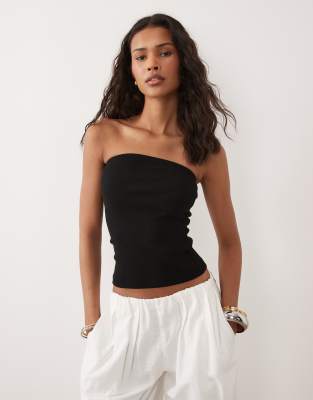 Brave Soul Ribbed Tube Top With Side Slit In Black