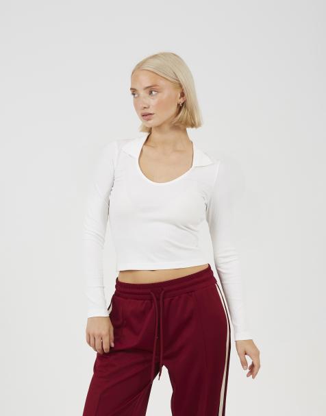 Brave Soul Ribbed v-neck collared top in cream - view 1