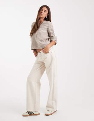 Brave Soul Ribbed V Neck Sweater In Neutral