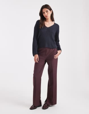 Brave Soul Ribbed V-neck Sweater In Blue