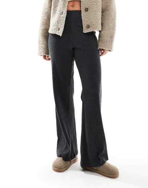 Brave Soul ribbed wide leg pants in charcoal - view 1