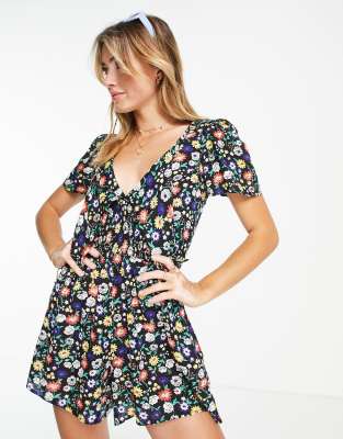 Brave Soul Rigal romper in black floral print 5790₽