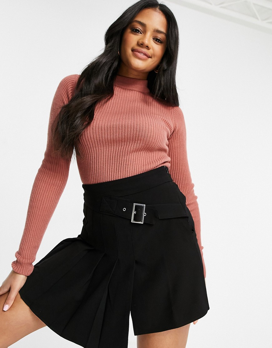 Brave Soul rigby ribbed high neck sweater-Pink
