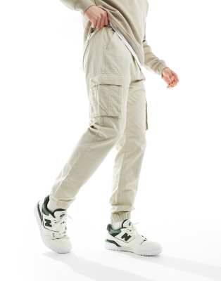 Brave Soul Ripstop Cargo Pants In Stone-neutral