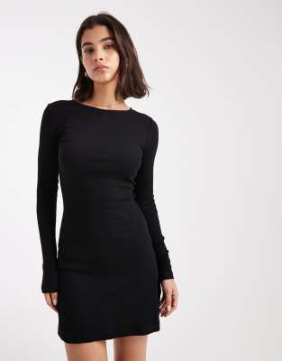 Robe courte en jersey à manches longues - Noir XL