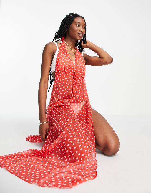 Brave Soul Robe de plage dos nu imprim c urs Rouge ASOS