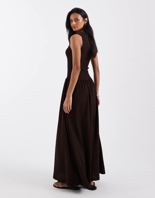 Brave Soul - Robe dos nageur à taille basse et corsage froncé - Marron , 2 de 4