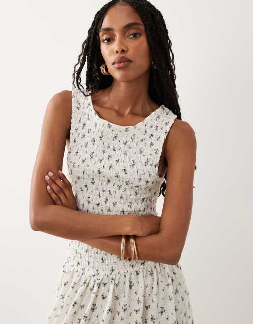 Brave Soul - Robe dos nu longue à fleurs avec taille basse et corsage froncé - Blanc, 3 de 4