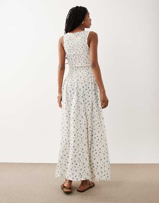 Brave Soul - Robe dos nu longue à fleurs avec taille basse et corsage froncé - Blanc, 4 de 4