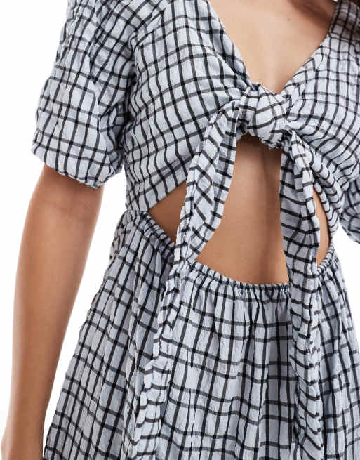 Brave Soul - Robe longue à carreaux en crépon - Bleu, 2 de 4
