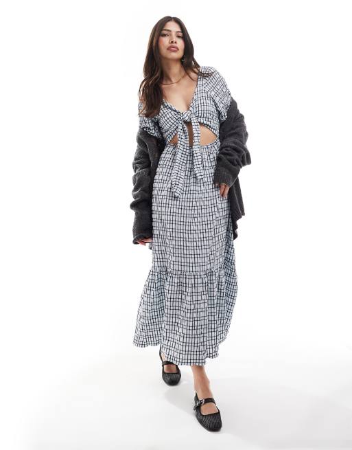 Brave Soul - Robe longue à carreaux en crépon - Bleu, 4 de 4