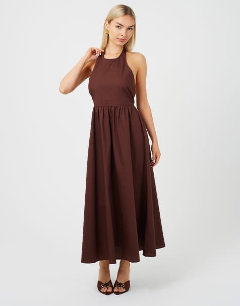Brave Soul - Robe longue évasée à dos nu - Chocolat - view 1