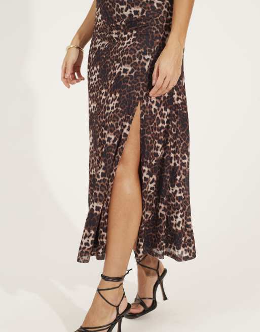 Brave Soul - Robe longue fendue à bretelles et imprimé léopard - Marron, 3 de 4