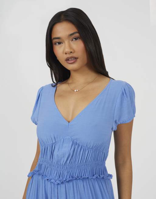 Brave Soul - Robe longue froncée à la taille avec manches courtes - Bleu, 3 de 3