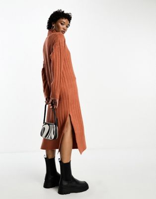 Brave Soul high neck slouchy midaxi knitted dress in rust  - ASOS Price Checker