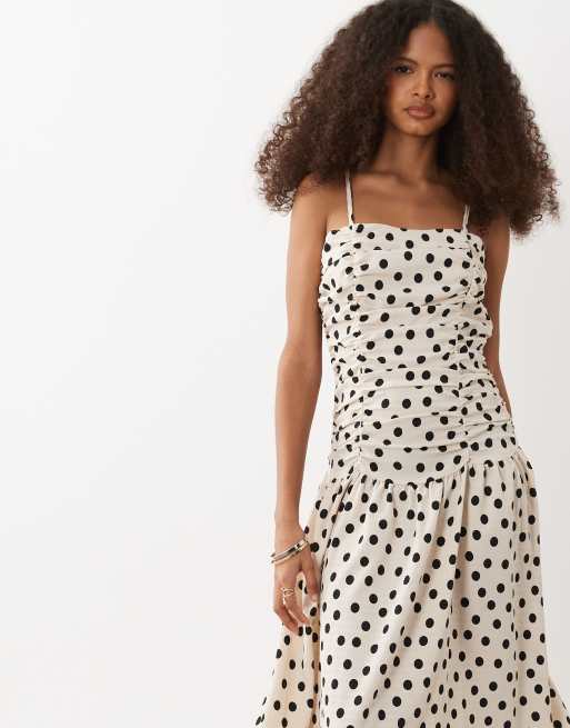 Brave Soul - Robe mi-longue à bretelles et taille basse - Crème à pois, 2 de 4