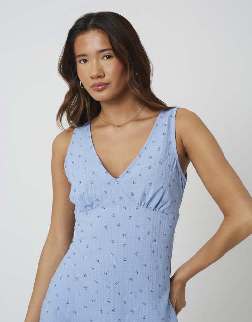 Brave Soul - Robe mi-longue à imprimé fleuri avec col V et bretelles - Bleu, 4 de 4