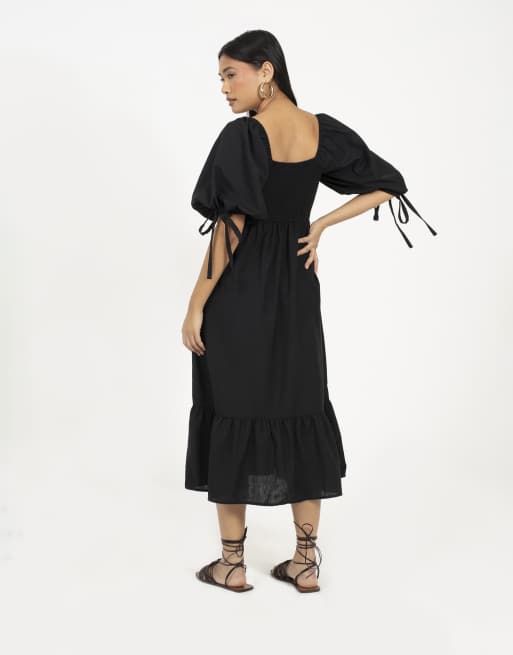 Brave Soul - Robe mi-longue à manches bouffantes et volants - Noir, 2 de 3