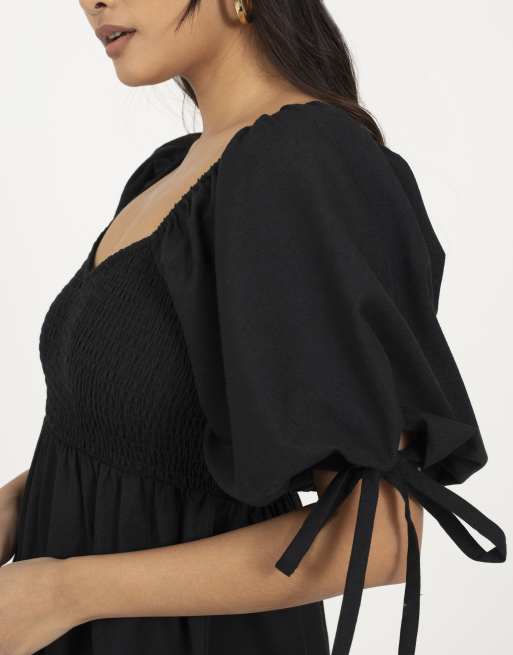 Brave Soul - Robe mi-longue à manches bouffantes et volants - Noir, 3 de 3