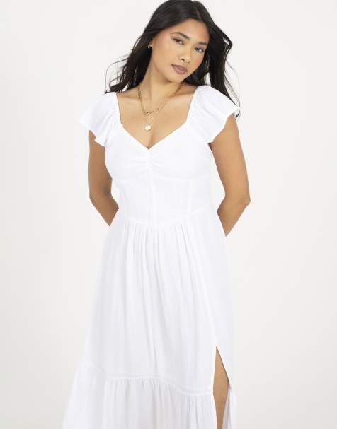 Brave Soul - Robe mi-longue bustier à manches volantées - Blanc - view 1