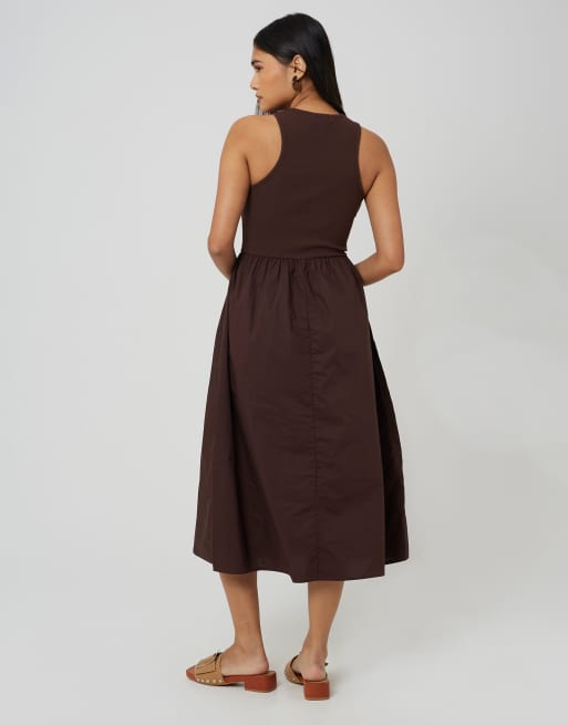 Brave Soul - Robe mi-longue côtelé en jersey et popeline mélangés - Chocolat, 2 de 3