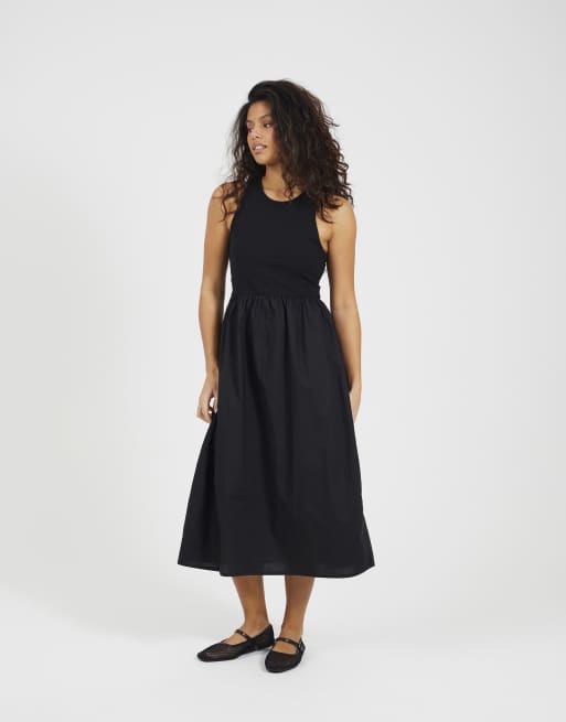 Brave Soul - Robe mi-longue côtelée en jersey et popeline mélangés - Noir, 3 de 4