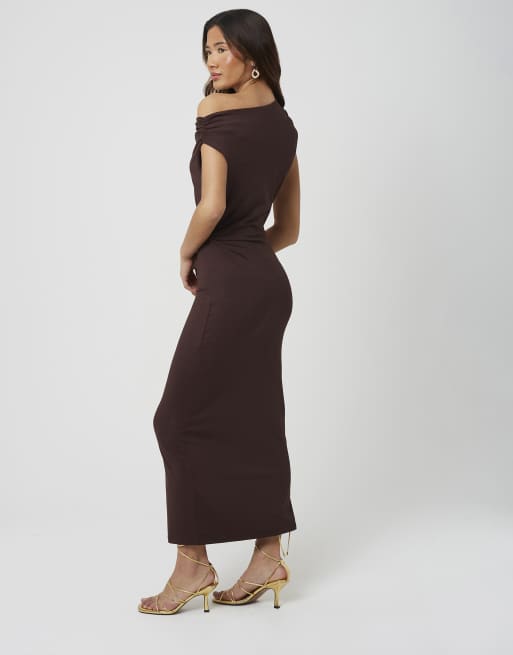 Brave Soul - Robe mi-longue en jersey à épaules dénudées - Chocolat, 2 de 3