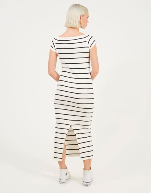 Brave Soul - Robe mi-longue en jersey de coton à encolure dégagée - Blanc, 2 de 3