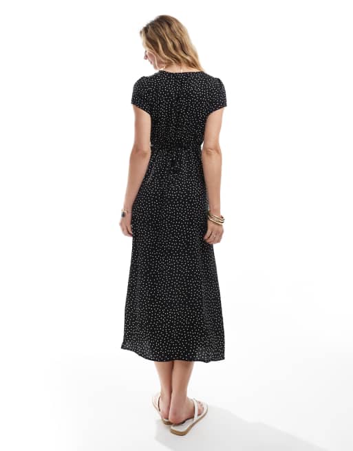 Brave Soul - Robe mi-longue nouée sur le devant avec détails en dentelle - Noir à pois, 2 de 4