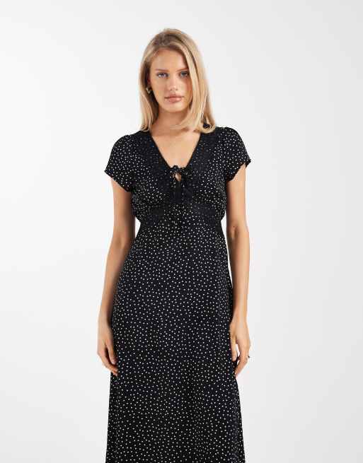 Brave Soul - Robe mi-longue nouée sur le devant avec détails en dentelle - Noir à pois , 3 de 4