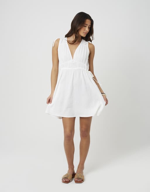 Brave Soul - Robe mi-longue sans manches à col V et détails noués - Blanc, 3 de 4