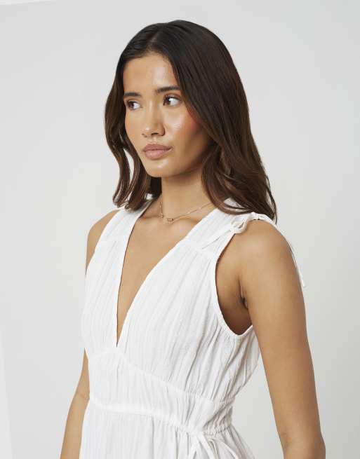 Brave Soul - Robe mi-longue sans manches à col V et détails noués - Blanc, 4 de 4