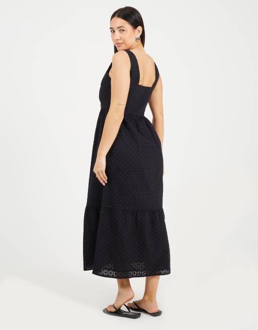 Brave Soul - Robe mi-longue sans manches en broderie anglaise avec poches - Noir, 2 de 3