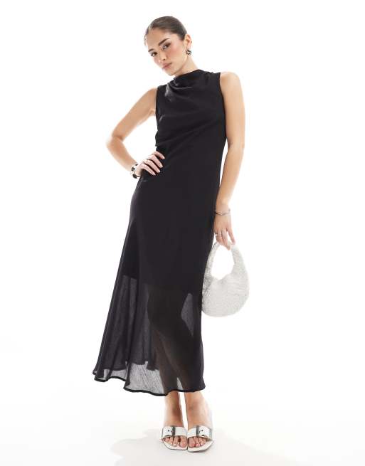 Brave Soul - Robe mi-longue sans manches en tissu texturé - Noir