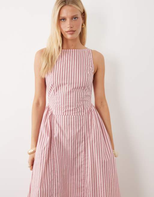 Brave Soul - Robe mi-longue structurée à rayures - Rose et rouge , 2 de 4