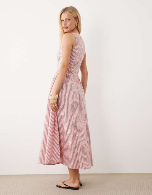 Brave Soul - Robe mi-longue structurée à rayures - Rose et rouge , 4 de 4