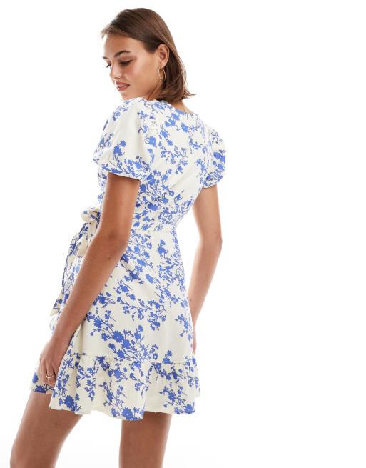 Brave Soul - Robe portefeuille à imprimé fleuri - Bleu/blanc, 4 de 4