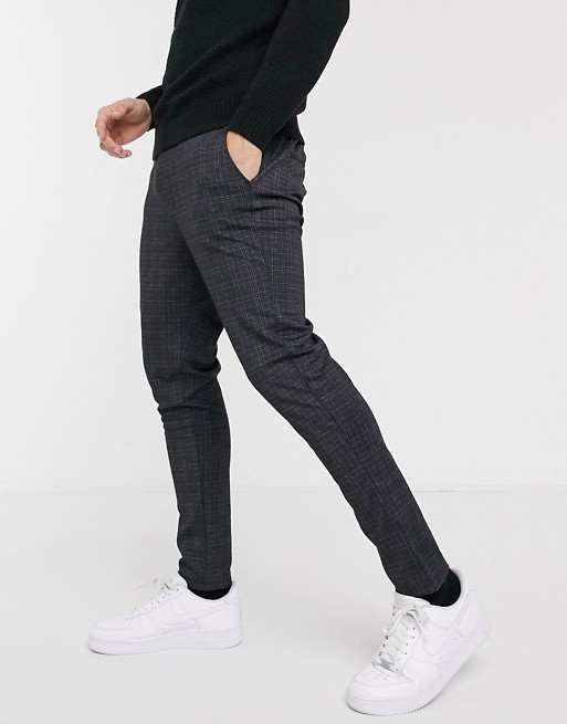 Brave Soul rock tapered drawstring trousers in check