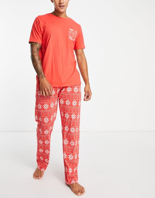 Brave Soul – Röd och vit, fairislemönstrad pyjamas med snöflingor, 4 av 4