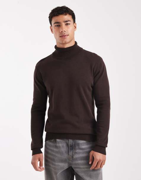 Brave Soul roll neck jumper in chocolate brown - view 1