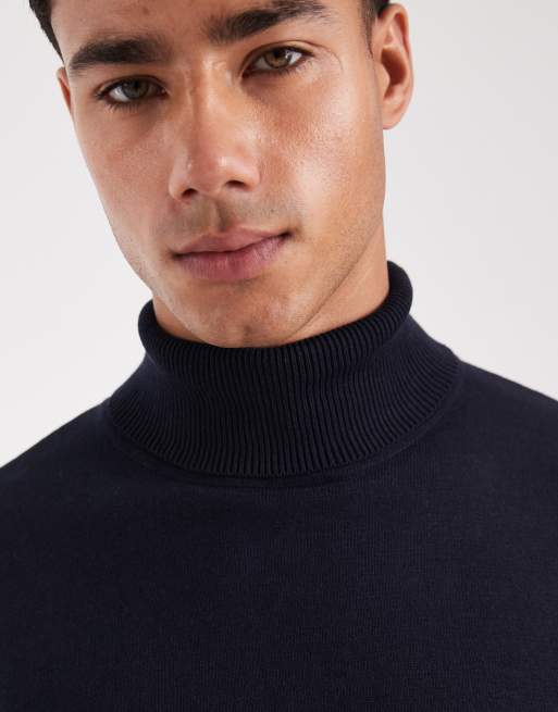 Brave Soul roll neck jumper in navy, 5 of 5